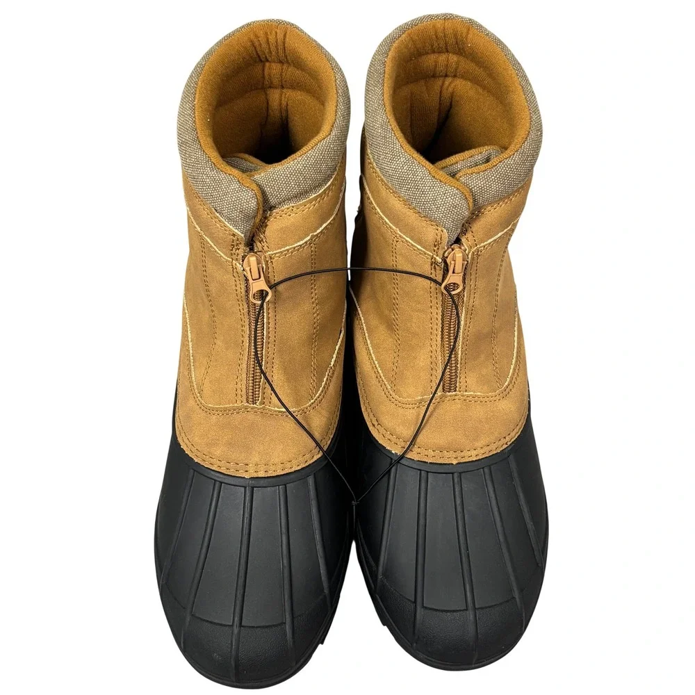 London Fog Falkner Mens Winter Duck Boots 12M Tan Blk 3M Thinsulate Waterproof